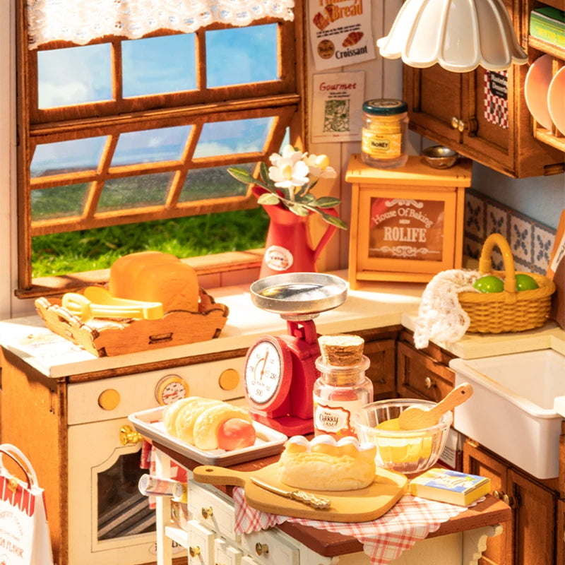 Robotime Rolife Baking Kitchen DIY Miniature Dollhouse Kit Crafts Hobbies Amazing Gift for Women Children DG172