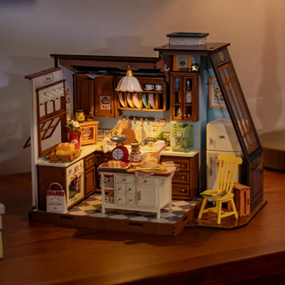 Robotime Rolife Baking Kitchen DIY Miniature Dollhouse Kit Crafts Hobbies Amazing Gift for Women Children DG172