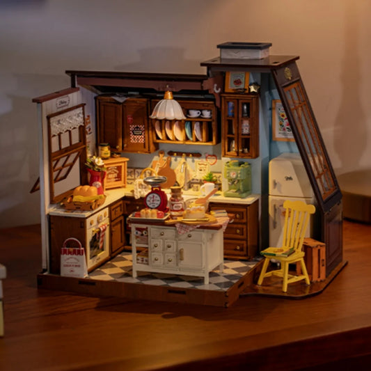 Robotime Rolife Baking Kitchen DIY Miniature Dollhouse Kit Crafts Hobbies Amazing Gift for Women Children DG172